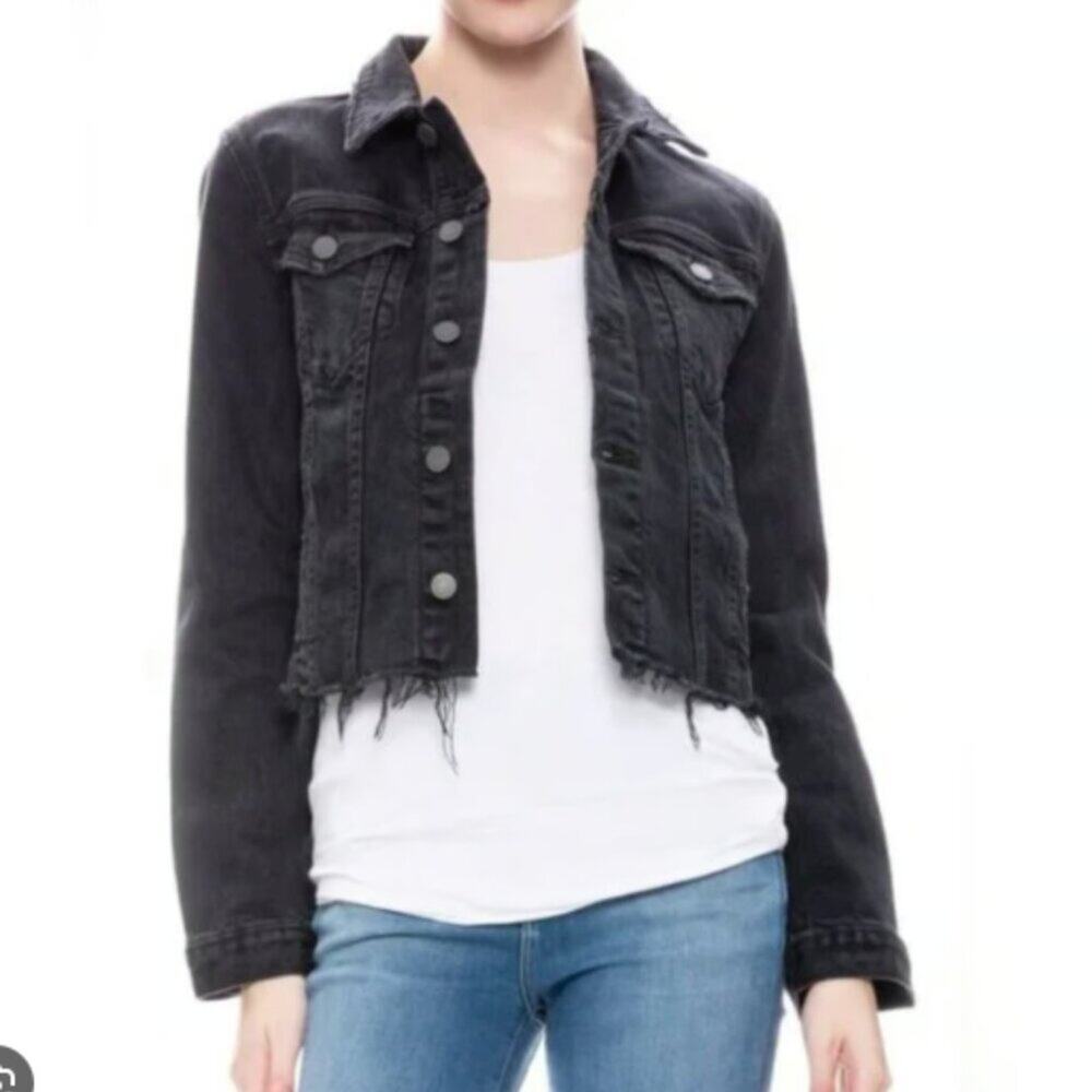 GAP Women's Black Denim Cropped Raw Hem Jacket Size Medium